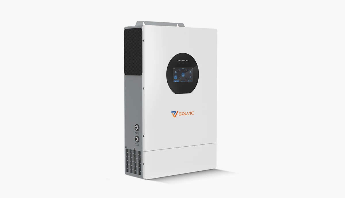 Solvic 7.2kW hybrid inverter – 120/240V split phase output for US residential solar storage systems, supports grid-tied and off-grid operation with 48V battery input and dual MPPT trackers